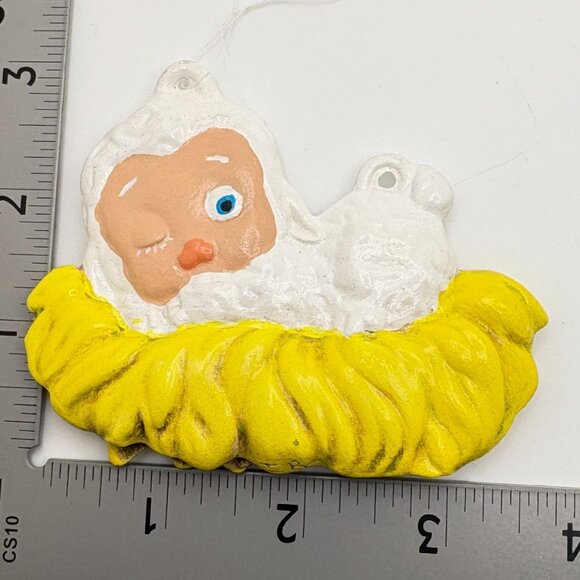 Vintage Baby Winking Lamb Christmas Tree Ornament Hand Painted - Picture 3 of 6